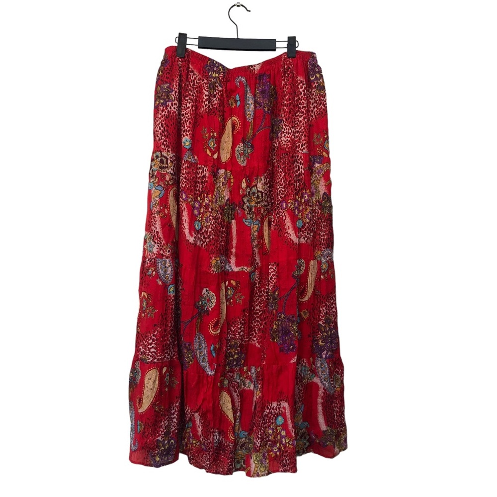Bobbie Brooks Red Paisley Print Maxi Skirt size 1X - Picture 3 of 9